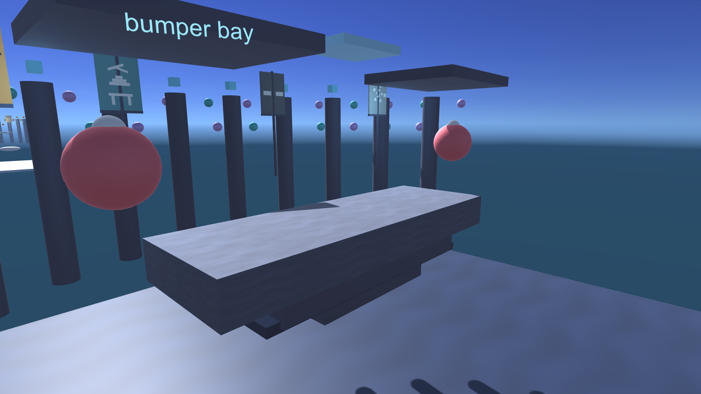 A side-view fighting stage: floating platforms over a long drop, with a crowd stand behind and a lit ring gate.