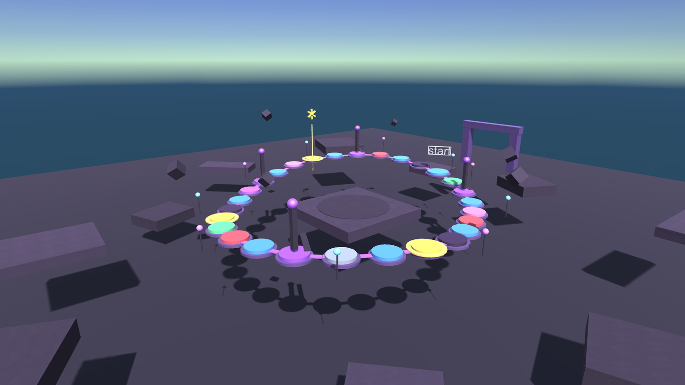 A board-game map of numbered tiles winding across a dark plateau, with a lit star pedestal at one end.